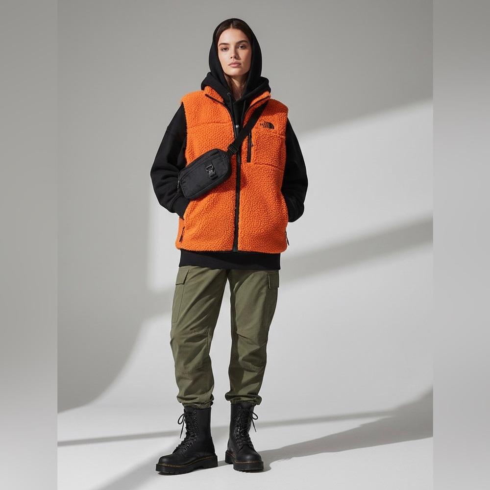 The North Face Gorpcore Sherpa Fleece Vest Orange NWT Utility Zip